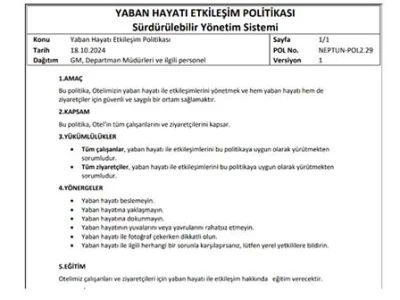 NEPTUN-POL2.29 Yaban Hayatı Etkileşim Politikası