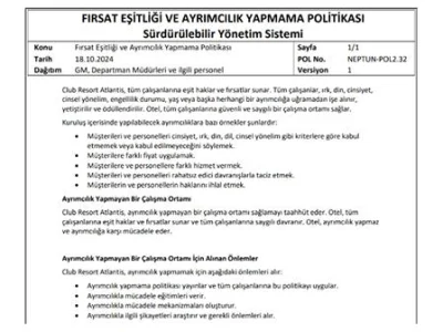 NEPTUN-POL2.32 Fırsat Eşitliği ve Ayrımcılık Yapmama Politikası