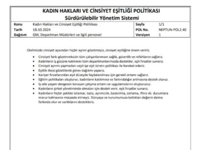 NEPTUN-POL2.40 Kadın Hakları ve Cinsiyet Eşitliği Politikası